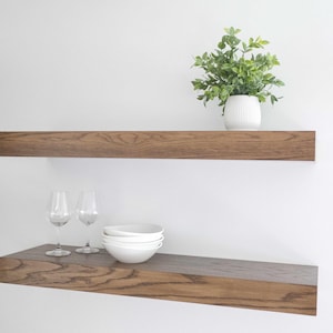 White Oak Floating Shelf: Handcrafted 3&quot; Thick Wood Shelf