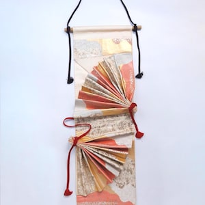 Arazzo Obi Cintura obi vintage, Decorazione per la stanza, Motivo Michinaga [Motivo carta washi strappata] Seta pura, Arazzo da parete Obi