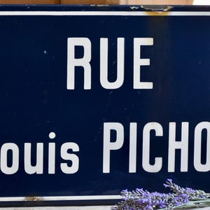 Rustic French Enamel Street Sign: Blue and White Home Decor
