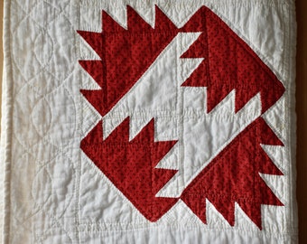 Lovely Vintage Red And Creamy White Bear Paw Quilt