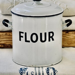 Lovely Vintage Enamel Flour Canister