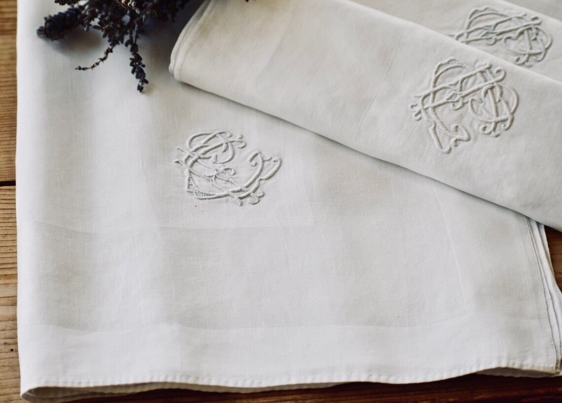 Vintage Lovely French Monogrammed Napkins Etsy