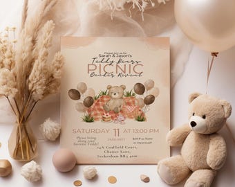Teddy Bears picnic Gender Reveal invitation - Canva Digital template