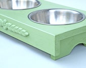 Dog Feeder Feed Bowl Cottage Green Feeder