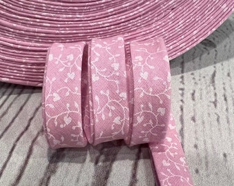 Bias Tape - 1/2 inch - Double Fold - Pink Hearts on Vines Print - Homemade - 100% Cotton - 2.35 per yard