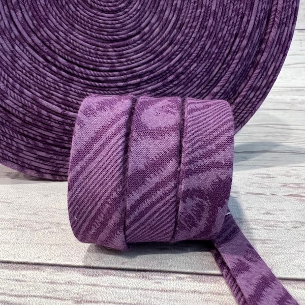 Bias Tape - 1/2 inch - Double Fold - Purple Print - Homemade - 100% Cotton - 2.35 per yard