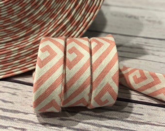 Bias Tape - 1/2 inch - Double Fold - Pink and White Print - Homemade - 100% Cotton - 2.15 per yard