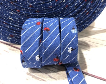 Bias Tape - 1/2 inch - Double Fold - Blue Striped, Floral Print - Homemade - 100% Cotton - 2.35 per yard