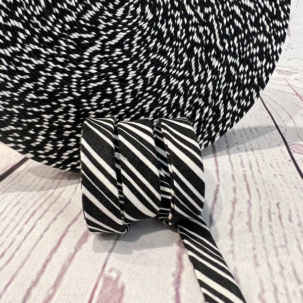 Bias Tape - 1/2 inch - Double Fold -  Black and White stripe - Homemade - 100% Cotton - 2.35 per yard