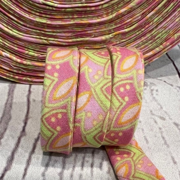 Bias Tape - 1/2 inch - Double Fold - Pink and Orange Print - Homemade - 100% Cotton - 2.35 per yard