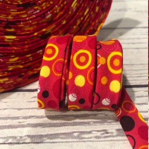 Bias Tape - 1/2 inch - Double Fold - Hot Pink Circles and Dots Print - Homemade - 100% Cotton - 2.35 per yard