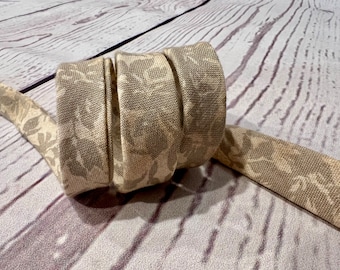 Bias Tape - 1/2 inch - Double Fold - Gray/Toupe Floral Print - Homemade - 100% Cotton - 2.35 per yard