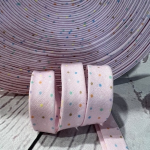 Bias Tape - 1/2 inch - Double Fold - Pink with Dots Print - Homemade - 100% Cotton - 2.35 per yard