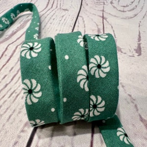 Bias Tape - 1/2 inch - Double Fold -  Green Floral Print - Homemade - 100% Cotton - 2.35 per yard