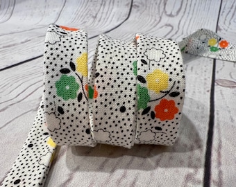 Bias Tape - 1/2 inch - Double Fold -  Black and White Feedsack Print - Homemade - 100% Cotton - 2.35 per yard