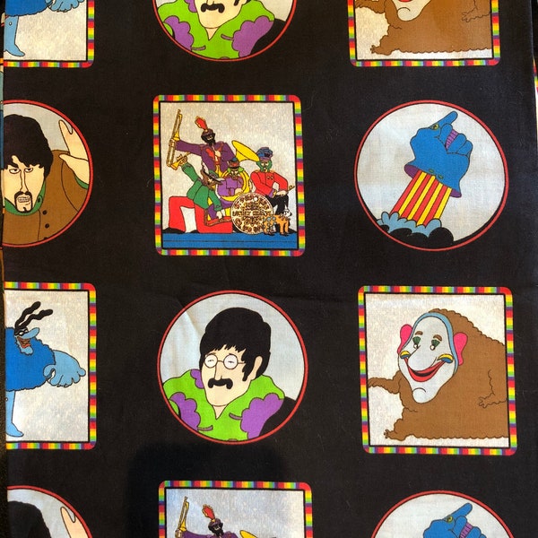 The Beatles Yellow Submarine Fabric,  John, Paul, George, & Ringo, Extremely Rare, By the 1/4 Yard
