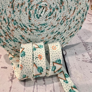 Bias Tape - 1/2 inch - Double Fold - White and Green Floral Print - Homemade - 100% Cotton - 2.35 per yard