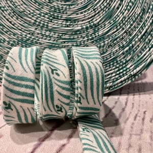 Bias Tape - 1/2 inch - Double Fold -  Tourquoise  and White Print - Homemade - 100% Cotton - 2.35 per yard