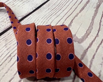 Bias Tape - 1/2 inch - Double Fold -  Burgundy/Brown with Purple Spots - Homemade - 100% Cotton - 2.35 per yard