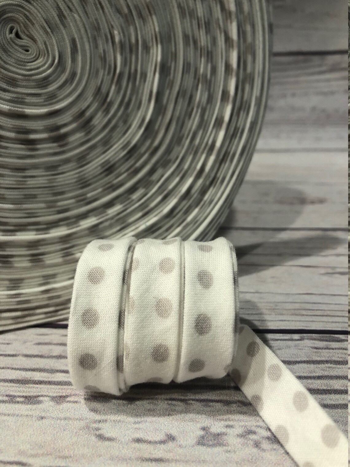 Bias Tape 1/2 Inch Double Fold White With Gray Dot Print Etsy India
