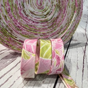 Bias Tape - 1/2 inch - Double Fold - Pink and Green Floral Print - Homemade - 100% Cotton - 2.35 per yard