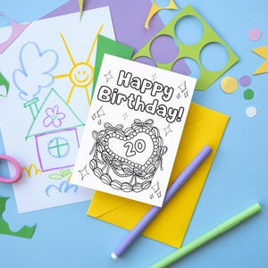 Cartão colorido cartão de feliz aniversário de 20 anos - Baixe e imprima