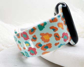 Correa de reloj con estampado de leopardo de colores, compatible con Apple Watch, Fitbit y Samsung.