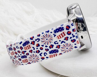 Patriotic Firework Flip Flop Leopard Watch Band compatible with Apple Watch Fitbit Samsung Garmin