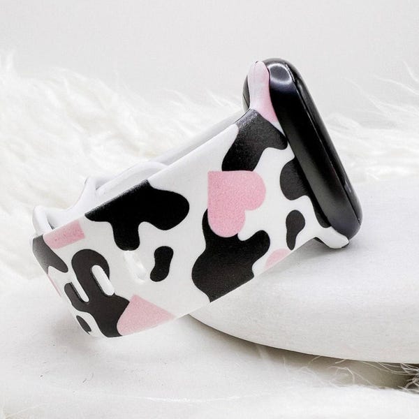 Cow Print Heart Watch Band compatible with Apple Watch Fitbit Samsung