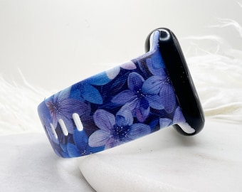 Pasek do zegarka w niebieskie i fioletowe kwiaty kompatybilny z Apple Watch Fitbit Samsung Garmin