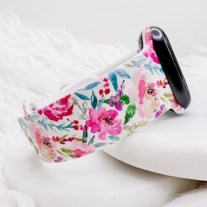 Printed Watercolor Peonies Watch Band compatible with Apple Watch Fitbit Samsung