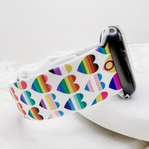 Rainbow Heart Pride Watch Band compatible with Apple Watch Fitbit Samsung