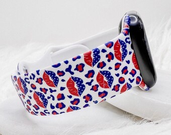 Patriotic Leopard Lips Watch Band compatible with Apple Watch Fitbit Samsung