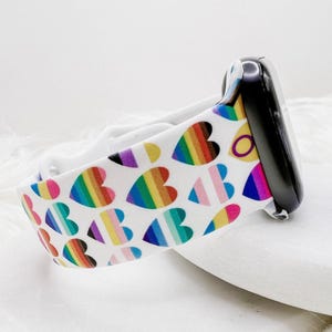 Rainbow Heart Pride Watch Band compatible with Apple Watch Fitbit Samsung image 1
