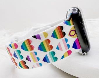 Rainbow Heart Pride Watch Band compatible with Apple Watch Fitbit Samsung