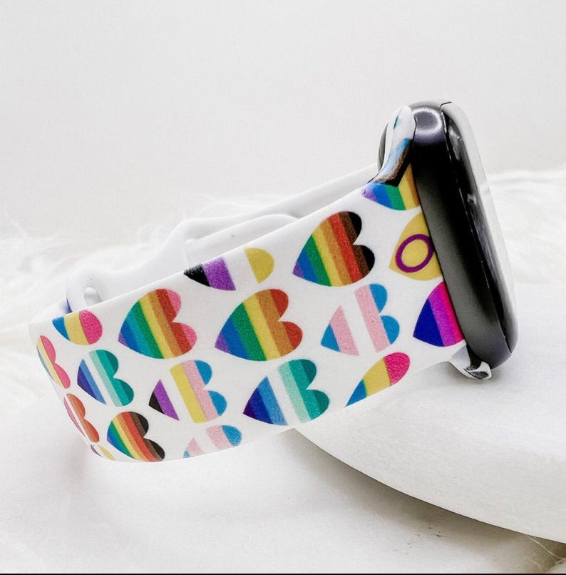 Rainbow Heart Pride Watch Band compatible with Apple Watch Fitbit Samsung image 1