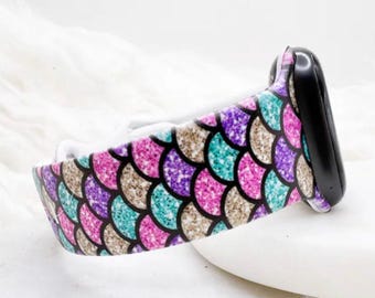 Printed Glitter Mermaid Scale Watch Band compatible with Apple Watch Fitbit Samsung