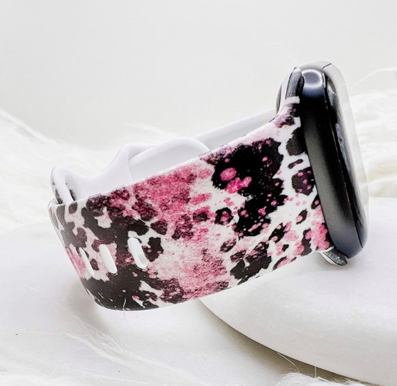 Black Pink Cow Print Watch Band Compatible With Apple Watch Fitbit Samsung Etsy