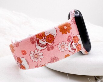 Retro Peace Sign Skull Watch Band compatible with Apple Watch Fitbit Samsung