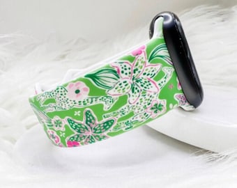 Correa de reloj Lilly Inspired Green Giraffe Floral compatible con Apple Watch, Fitbit y Samsung.