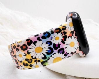 Rainbow Daisy Leopard Watch Band compatible with Apple Watch Fitbit Samsung