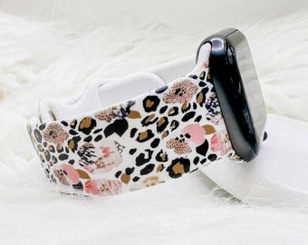Correa de reloj con estampado floral de leopardo compatible con Apple Watch, Fitbit y Samsung.