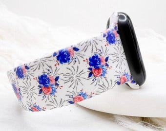 Patriotic Fireworks & Flowers Watch Band compatible with Apple Watch Fitbit Samsung Garmin