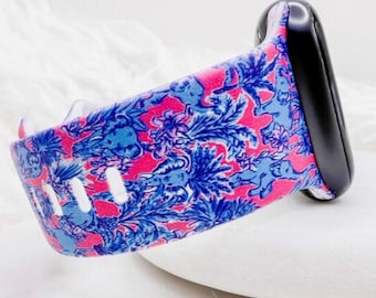 Lilly Inspired Blue & Pink Elephant Floral Watch Band compatible with Apple Watch Fitbit Samsung