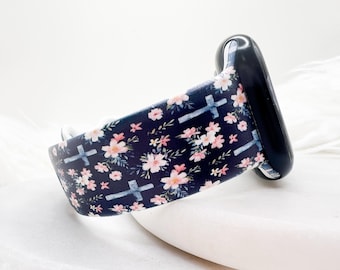 Navy Floral Cross Watch Band compatible with Apple Watch Fitbit Samsung Garmin
