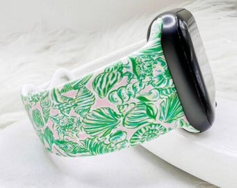 Correa de reloj Lilly Inspired Green Shells compatible con Apple Watch, Fitbit y Samsung.