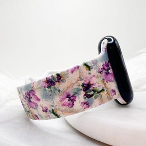 Printed Purple Watercolor Flowers Watch Band compatible with Apple Watch Fitbit Samsung