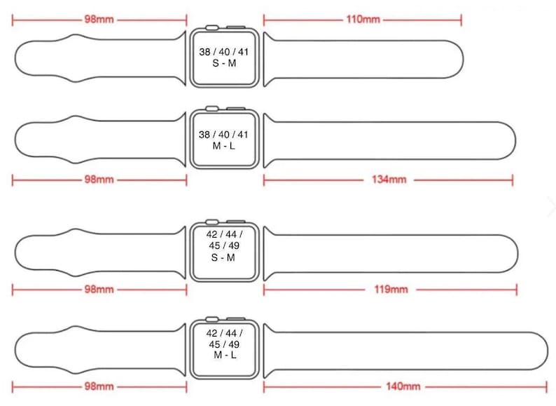 a diagram of the size and width of a watch