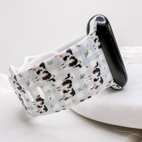Blue Plaid Cows Watch Band compatible with Apple Watch Fitbit Samsung