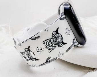 White Highland Cow Watch Band compatible with Apple Watch Fitbit Samsung